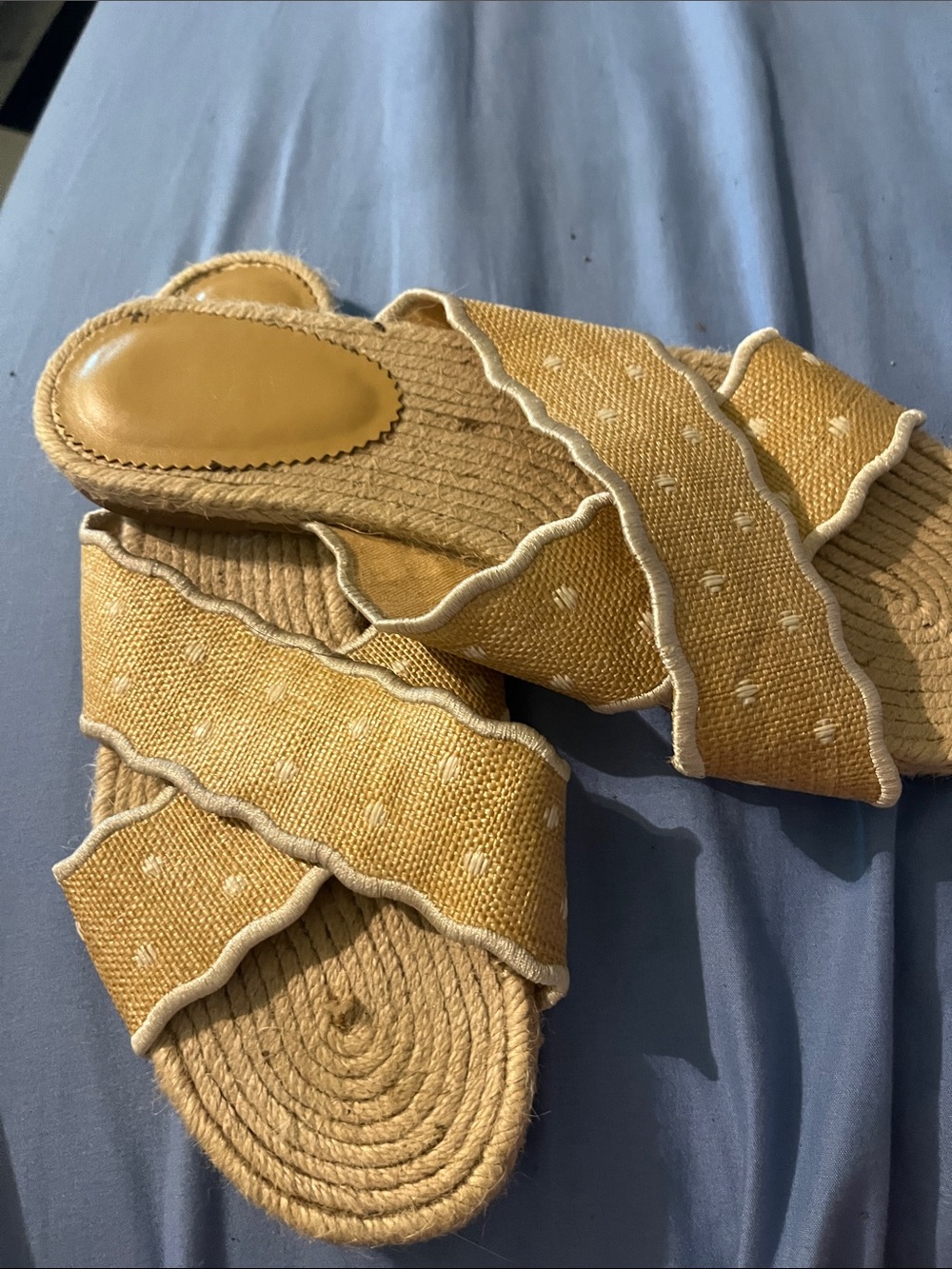 J. Crew Mustard Yellow Woven Slide Sandals with Scalloped Trim